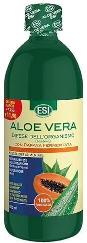 ESI Aloe Vera Puro Succo Depurativo con Papaya fermentata e Sambuco, 500ml