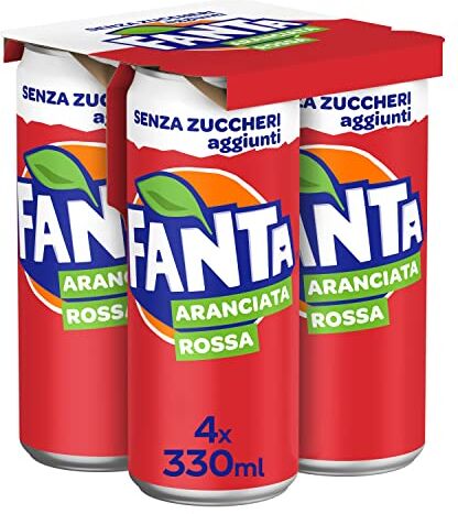 Fanta Aranciata Rossa Senza Zuccheri Aggiunti – 24 Lattine da 330 ml, con “Succo di Arancia Rossa di Sicilia IGP”, Lattina 100% Riciclabile, Gusto Rinfrescante, Bevanda Analcolica Frizzante