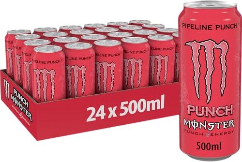 Monster Cable Energy Pipeline Punch – 24 Lattine da 500 ml, Energy Juice con Taurina, L-carnitina, Inositolo e Vitamine del Gruppo B, Bevanda Energetica dal Gusto di Frutto della Passione, Arancia e Guava