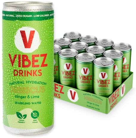 Vibez Drinks Taste The Vibez Vibez Bevande acqua frizzante aromatizzata naturale   Ibisco, lime e zenzero   Zero zucchero e basso contenuto calorico   Keto, vegano e senza glutine   12 x 250ml lattine …