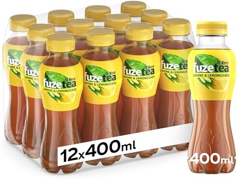 Fuze Tea FuzeTea Limone e Lemongrass – 12 Bottiglie da 400 ml, Tè Freddo al Limone con una Nota di Citronella, in Bottiglia PET 100% Riciclabile, Bevanda Analcolica