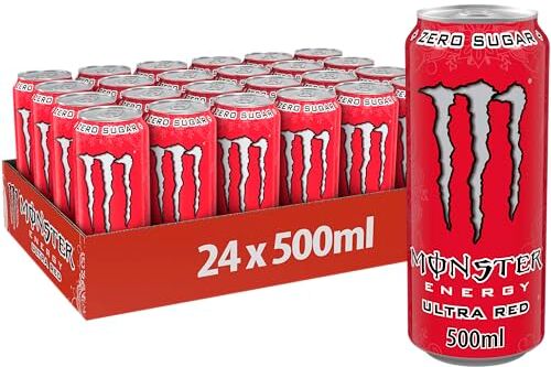 Monster Cable Energy Ultra Red – 24 Lattine da 500 ml, Energy Drink Zero Zuccheri e Poche Calorie, Bevanda Energetica dal Gusto Leggero e Rinfrescante di Frutti Rossi