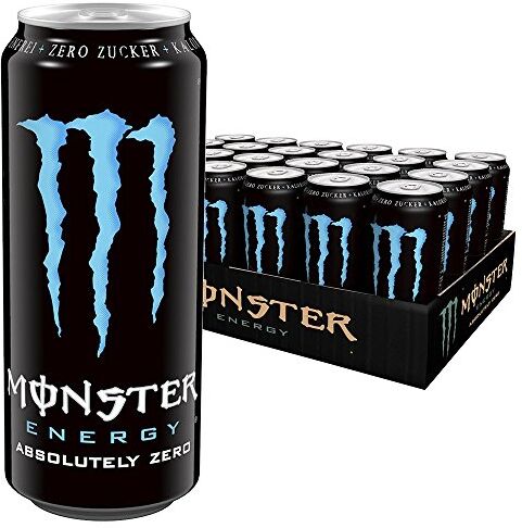 Monster Cable Absolutely Zero, bevanda energetica con gusto classico mostro, ma zero zucchero e zero calorie, tavolozza di bevande energetiche, barattolo usa e getta (24 x 500 ml)