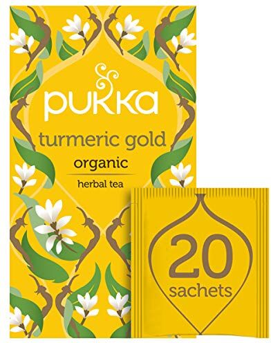 Pukka , Turmeric Gold, Tisana Biologica Rinvigorente, 20 filtri, Curcuma, Limone, Cardamomo e Tè Verde