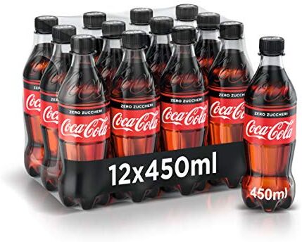 Coca-Cola Zero Zuccheri – 12 Bottiglie da 450 ml, Tutto il Gusto della Formula Coca-Cola Senza Calorie, in Bottiglia PET 100% Riciclabile, Bevanda Analcolica con Edulcoranti