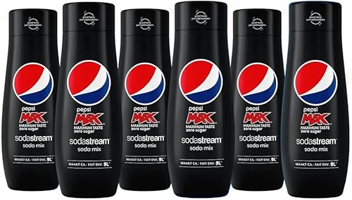 sodastream Set di 6 concentrati Pepsi Max. Senza zucchero. 100% del gusto originale. Con tappo dosatore. 6 x 440 ml.