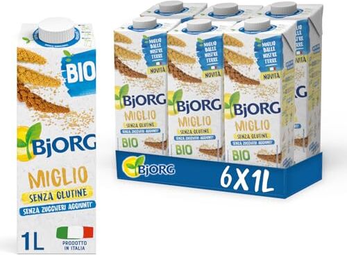 BJORG Bevanda di Miglio Biologica, Bevanda Vegetale a Basso Contenuto di Grassi, Ottima per il Tè, Gusto Avvolgente, Senza Glutine, Senza Zuccheri Aggiunti, Vegan, Formato 6 x 1L