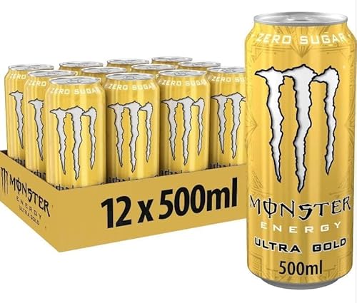 Monster Cable ® Ultra Gold® Bevanda energetica gassata   L-carnitina + taurina + zero zucchero, 500 ml, confezione da 12