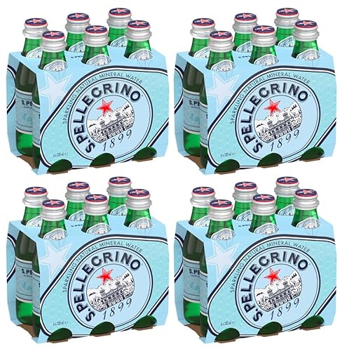 Generico SAN PELLEGRINO Acqua Minerale Naturale Frizzante Bottiglie in Vetro con Tappo Richiudibile in Alluminio 4 Casse da 6 Pezzi 25 cl