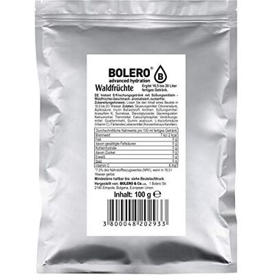 Bolero Drink 100 g di borsa sufficiente per 20-25 litri di bevanda senza zucchero ideale per palestre, case di riposo e scuole diversi sapori (frutti di bosco) Bolero Drink 100 g di borsa sufficiente per 20-25 litri di bevanda senza zucchero ideale per palestre, case di riposo e scuole diversi sapori (frutti di bosco)