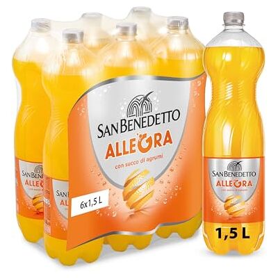 San Benedetto , Allegra, Bevanda Gassata, 6 x 1500 ml, Dissetante e Frizzante, a Basso Contenuto di Zuccheri San Benedetto , Allegra, Bevanda Gassata, 6 x 1500 ml, Dissetante e Frizzante, a Basso Contenuto di Zuccheri