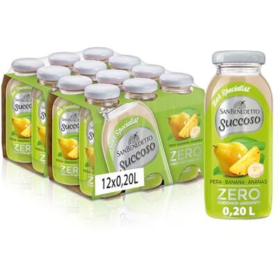 San Benedetto , Succoso Zero Bar Specialist Pera Banana Ananas, 12x200 ml, Bevanda a base frutta Leggera e gustosa, Senza Zuccheri aggiunti San Benedetto , Succoso Zero Bar Specialist Pera Banana Ananas, 12x200 ml, Bevanda a base frutta Leggera e gustosa, Senza Zuccheri aggiunti