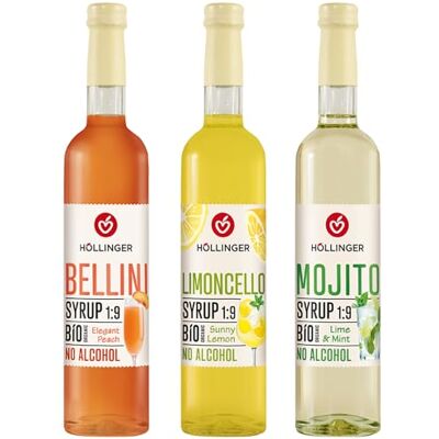 HÖLLINGER - JUST LOVING NATURE Höllinger Sciroppo Biologico Analcolico, Bellini Pesca, Limoncello Limone, Mojito Lime e Menta, Diluizione 1:9 HÖLLINGER - JUST LOVING NATURE Höllinger Sciroppo Biologico Analcolico, Bellini Pesca, Limoncello Limone, Mojito Lime e Menta, Diluizione 1:9