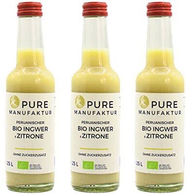 Pure Zenzero puro zenzero biologico peruviano di alta qualità con limone senza zucchero e additivi artificiali 100% biologico (DE-ÖKO-005), 3x250ml Pure Zenzero puro zenzero biologico peruviano di alta qualità con limone senza zucchero e additivi artificiali 100% biologico (DE-ÖKO-005), 3x250ml