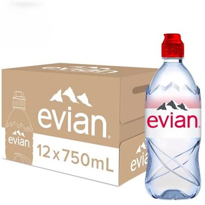 evian Bottiglia sportiva per acqua minerale naturale, 750 ml, confezione da 12 evian Bottiglia sportiva per acqua minerale naturale, 750 ml, confezione da 12