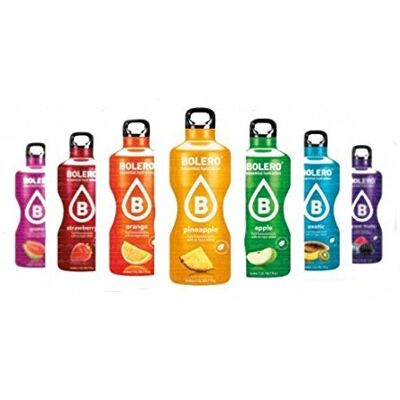 Bolero drink con stevia , senza zucchero .6 bustine monodose istantanee da 9 gr cadauna , gusti assortiti :Banana,Mandorla,Mela,Cocco,Frutti esotici,Melone Bolero drink con stevia , senza zucchero .6 bustine monodose istantanee da 9 gr cadauna , gusti assortiti :Banana,Mandorla,Mela,Cocco,Frutti esotici,Melone