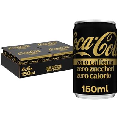 Coca-Cola Zero Zuccheri Zero Caffeina, Tutto il Gusto della Formula Senza Calorie e Senza Caffeina, Lattina 100% riciclabile 24 Lattine da 150 ml Coca-Cola Zero Zuccheri Zero Caffeina, Tutto il Gusto della Formula Senza Calorie e Senza Caffeina, Lattina 100% riciclabile 24 Lattine da 150 ml