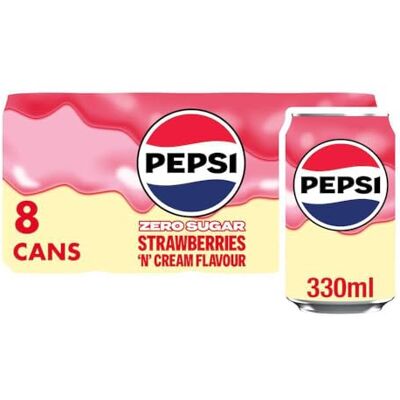 Pepsi Zero Panna e Fragola 8x 330ml Bevanda Aromatizzata Zero Zuccheri Strawberry and Cream Flavour, 8 x 330 ml Pepsi Zero Panna e Fragola 8x 330ml Bevanda Aromatizzata Zero Zuccheri Strawberry and Cream Flavour, 8 x 330 ml