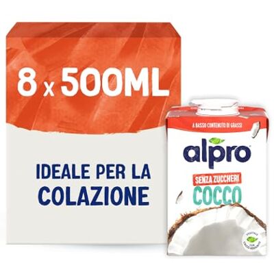 Alpro SENZA ZUCCHERI, Bevanda al COCCO, Naturalmente Senza Lattosio, con Vitamine B2, B12 E D 8 Confezioni da 500 ml Alpro SENZA ZUCCHERI, Bevanda al COCCO, Naturalmente Senza Lattosio, con Vitamine B2, B12 E D 8 Confezioni da 500 ml