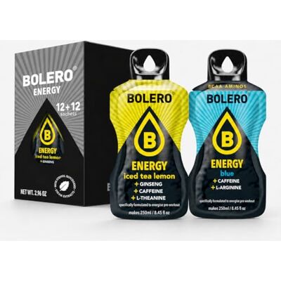 BOLERO & Co. LTD Bolero Energy 12 Blue + 12 Iced Tea Lemon Limone, Bustine Monodose da 7 gr Bevanda Energetica Istantanea Pre Workout (24 totali) BOLERO & Co. LTD Bolero Energy 12 Blue + 12 Iced Tea Lemon Limone, Bustine Monodose da 7 gr Bevanda Energetica Istantanea Pre Workout (24 totali)