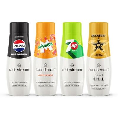 sodastream 4 Concentrati Pepsi Max + Mirinda + 7up Free + Rockstar Zero ideali per realizzare rapidamente 9 litri di bevanda sodastream 4 Concentrati Pepsi Max + Mirinda + 7up Free + Rockstar Zero ideali per realizzare rapidamente 9 litri di bevanda