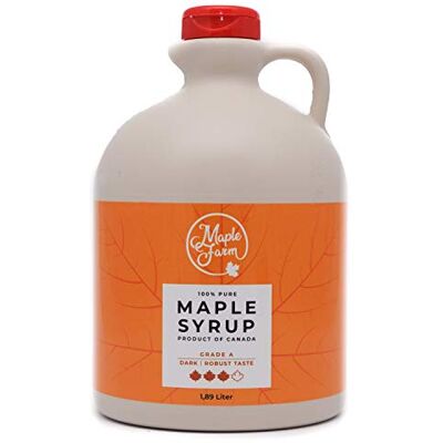 MapleFarm Puro sciroppo d'acero Canadese Grado A, Dark Robust taste Caraffa 1,89 l (Confezione da 1) Pure maple syrup succo d'acero MapleFarm Puro sciroppo d'acero Canadese Grado A, Dark Robust taste Caraffa 1,89 l (Confezione da 1) Pure maple syrup succo d'acero