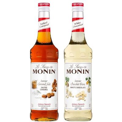Monin Assortimento Sciroppo di Caramello Salato e Cioccolato Bianco per Caffè, Cappuccino, Latte e Cioccolato Caldo Aromi Naturali 2 x 70 cl Monin Assortimento Sciroppo di Caramello Salato e Cioccolato Bianco per Caffè, Cappuccino, Latte e Cioccolato Caldo Aromi Naturali 2 x 70 cl