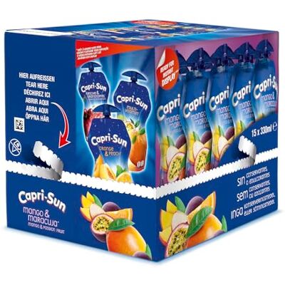 Capri Sun Bevanda Analcolica, Gusto Mango e Maracuja, 15x330ml A base di Succo di Frutta, Gusto Esotico e Originale Capri Sun Bevanda Analcolica, Gusto Mango e Maracuja, 15x330ml A base di Succo di Frutta, Gusto Esotico e Originale