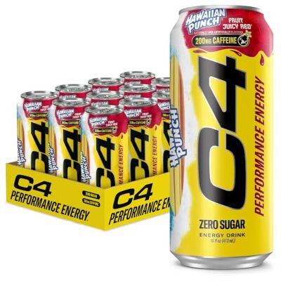 C4 Energy Drink, Hawaiian Punch Fruit Juicy Red, bevanda senza zucchero gassato, pre allenamento, senza coloranti o coloranti artificiali, confezione da 12 C4 Energy Drink, Hawaiian Punch Fruit Juicy Red, bevanda senza zucchero gassato, pre allenamento, senza coloranti o coloranti artificiali, confezione da 12
