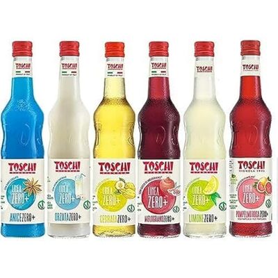Toschi Drink della tradizione Italiana Zero + 560 ml nei gusti Anice, Pompelmo Rosa, Limone, Melograno, Cedrata ed Orzata. Bottiglie Toschi Drink della tradizione Italiana Zero + 560 ml nei gusti Anice, Pompelmo Rosa, Limone, Melograno, Cedrata ed Orzata. Bottiglie