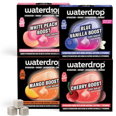 waterdrop MICRODRINK waterdrop® Kit Assaggio Energy Energy Drink Caffeina Senza Zucchero 48 Vegan e senza zucchero: cubetti per acqua naturale o frizzante Con caffeina, vitamina C, vitamina B e zero calorie. waterdrop MICRODRINK waterdrop® Kit Assaggio Energy Energy Drink Caffeina Senza Zucchero 48 Vegan e senza zucchero: cubetti per acqua naturale o frizzante Con caffeina, vitamina C, vitamina B e zero calorie.