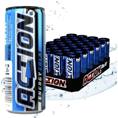 ACT!ON Action Energy Drink Cola (48 x 250 ml) con pegno – Bevanda rinfrescante – Calcio energetico con aumento del contenuto di caffeina 32 mg/100 ml bevanda energetica per una migliore concentrazione ACT!ON Action Energy Drink Cola (48 x 250 ml) con pegno – Bevanda rinfrescante – Calcio energetico con aumento del contenuto di caffeina 32 mg/100 ml bevanda energetica per una migliore concentrazione