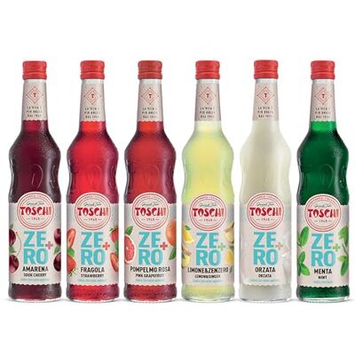 Toschi Drink Zero + 560 ml, Sciroppo senza Zucchero nei gusti: Amarena, Menta, Limone&Zenzero, Fragola, Pompelmo Rosa ed Orzata. Toschi Drink Zero + 560 ml, Sciroppo senza Zucchero nei gusti: Amarena, Menta, Limone&Zenzero, Fragola, Pompelmo Rosa ed Orzata.