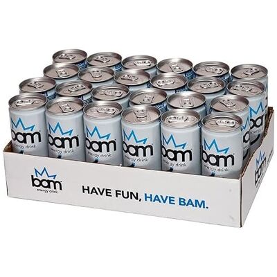bam Energy drink confezione da 24 lattine da 250 ml, bevanda energetica analcolica frizzante ideale per feste bam Energy drink confezione da 24 lattine da 250 ml, bevanda energetica analcolica frizzante ideale per feste