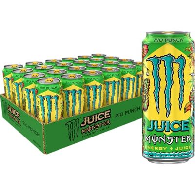 Monster Cable Energy Juice Rio Punch, Bevanda Energetica, Confezione da 24 Lattine da 500ml Monster Cable Energy Juice Rio Punch, Bevanda Energetica, Confezione da 24 Lattine da 500ml