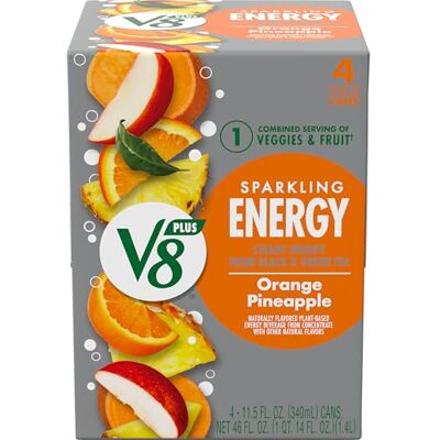 CAMPBELL SOUP COMPANY V8 +Energy Bevanda energetica frizzante al succo d'ananas all'arancia, lattina da 340 ml (confezione da 4) CAMPBELL SOUP COMPANY V8 +Energy Bevanda energetica frizzante al succo d'ananas all'arancia, lattina da 340 ml (confezione da 4)