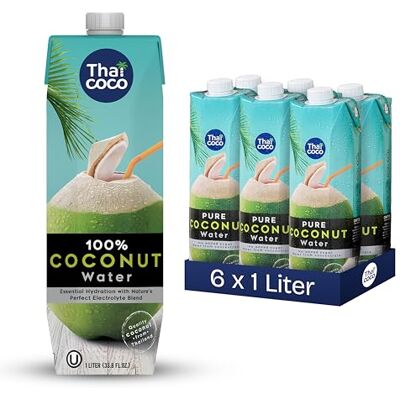 Thai Coco 100% acqua di cocco pura 6x1L, dalla Thailandia – Coconut Water naturale con elettroliti – Senza zuccheri aggiunti & senza conservanti – Bevanda idratante per sport e vita quotidiana Thai Coco 100% acqua di cocco pura 6x1L, dalla Thailandia – Coconut Water naturale con elettroliti – Senza zuccheri aggiunti & senza conservanti – Bevanda idratante per sport e vita quotidiana