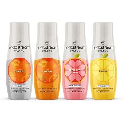 sodastream Set 4 Concentrati: Arancia, Arancia zero, Pompelmo zero, Limone zero per realizzare fino a 9 litri di bevanda sodastream Set 4 Concentrati: Arancia, Arancia zero, Pompelmo zero, Limone zero per realizzare fino a 9 litri di bevanda