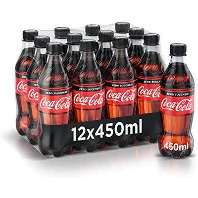 Coca-Cola Zero Zuccheri – 12 Bottiglie da 450 ml, Tutto il Gusto della Formula Senza Calorie, in Bottiglia PET 100% Riciclabile, Bevanda Analcolica con Edulcoranti. Coca-Cola Zero Zuccheri – 12 Bottiglie da 450 ml, Tutto il Gusto della Formula Senza Calorie, in Bottiglia PET 100% Riciclabile, Bevanda Analcolica con Edulcoranti.