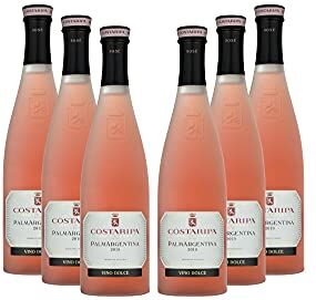 COSTARIPA PalmArgentina Vino Rosè 6 bottiglie, Vitigni Groppello, Marzemino e Moscato Rosa, Vino da Uve Mature, Colore Rosa Corallo, Note di Frutta Fresca, Vino Dolce, Moderata Gradazione Alcolica