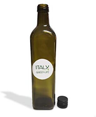 Generico Italy Green Life 24 Bottiglie per Olio Vuote in Vetro Scuro Marasca UVAG ad Alta Conservazione da 1000ml con Tappo Ermetico e Salvagoccia per Olio, Liquore, 24 Bottiglie da 1L Made in Italy