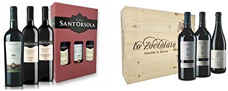 Sant'Orsola Confezione Regalo Barolo DOCG + Chianti DOCG + Montepulciano DOC d'Abruzzo 3x750 ml & Lo Zoccolaio Cassetta Legno Vino Rosso Barbera D'Alba+Langhe Rosso+Barolo 3 Bottiglie x 750ml