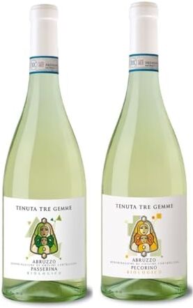 Tre Gemme 2 bottiglie da 750 ml vino bio: Passerina Abruzzo Doc + Pecorino Abruzzo DOC Biologici Tenuta  0,75 litri 2x0,75 litri