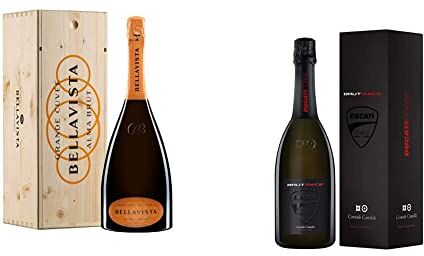 Bellavista Alma Grande Cuvée Cassa Legno 1.5 L & Contadi Castaldi Brut Ducati, DOCG Bottiglia da 750 ml. Vino con 80% Chardonnay, 10% Pinot Nero, 10% Pinot Bianco, Ottimo per Pesce