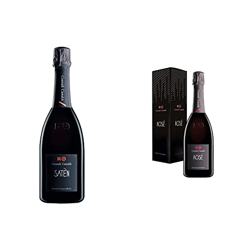 Contadi Castaldi Satén, DOCG Bottiglia da 750 ml. Vino con 100% Chardonnay, Ottimo per Aperitivo & Rosé Non Millesimato Astucciato 750 ml