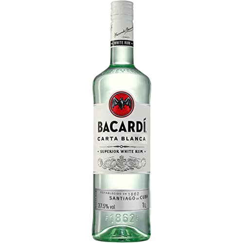 Bacardi BACARDÍ Carta Blanca White Rum, iconico rum bianco dei Caraibi, ideale per i cocktail, Vol. 37,5%, 100 cl / 1 L