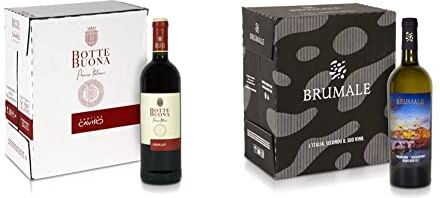 Bottebuona Vino Rosso Merlot, Vino Italiano dal Gusto Raffinato e Profumo Fruttato, 12% Vol & Brumale Vino Bianco Trebbiano Chardonnay Rubicone IGT, Gusto Pieno e Bilanciato e Profumo Intenso