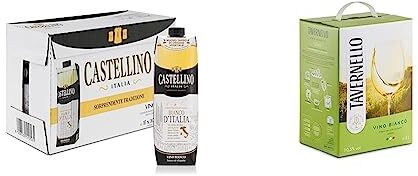 Castellino Vino Bianco d'Italia, Vino Italiano dal Profumo Delicato, 11% Vol, 10 Brik da 1 L & Tavernello Classico Vino Bianco d'Italia, Vino Secco con Profumi Fruttati, 10.5% Vol