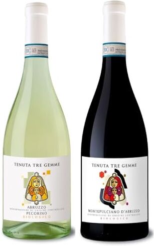 Tre Gemme 2 bottiglie da 750 ml: Pecorino Abruzzo DOC + Montepulciano d'Abruzzo Doc Biologici Tenuta  0,75 litri 2x0,75 litri