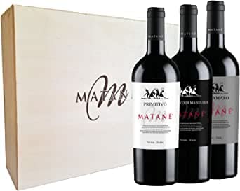 MATANE' Cassa mista in legno vini rossi Negramaro, Primitivo, Primitivo di Manduria – 3 Bottiglie – 0,75L